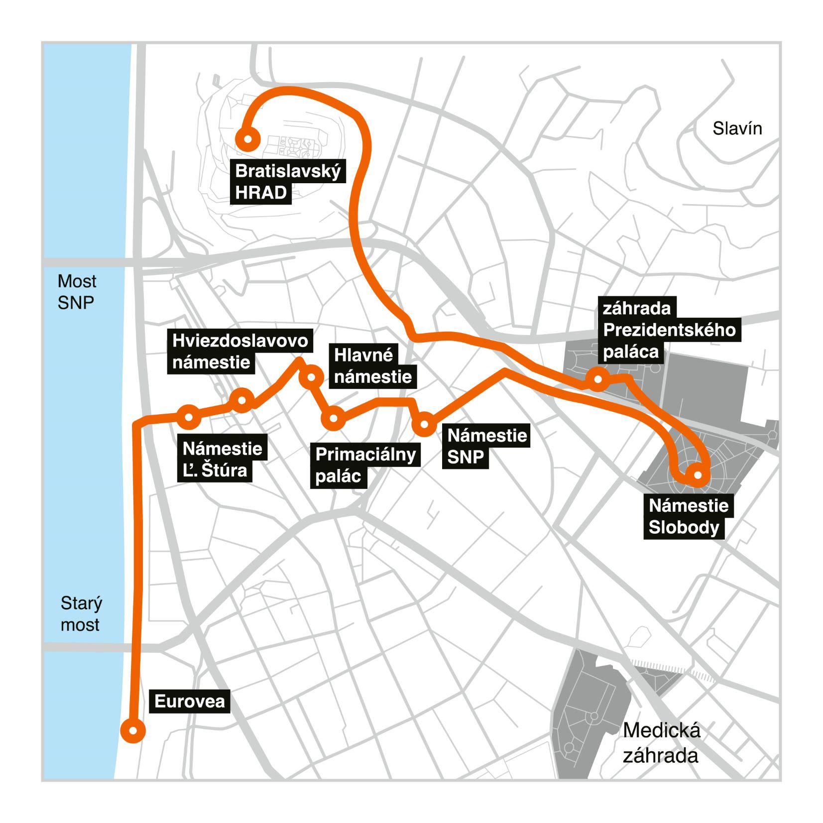 Bratislava v pohybe CITY HORSES mapa trasy